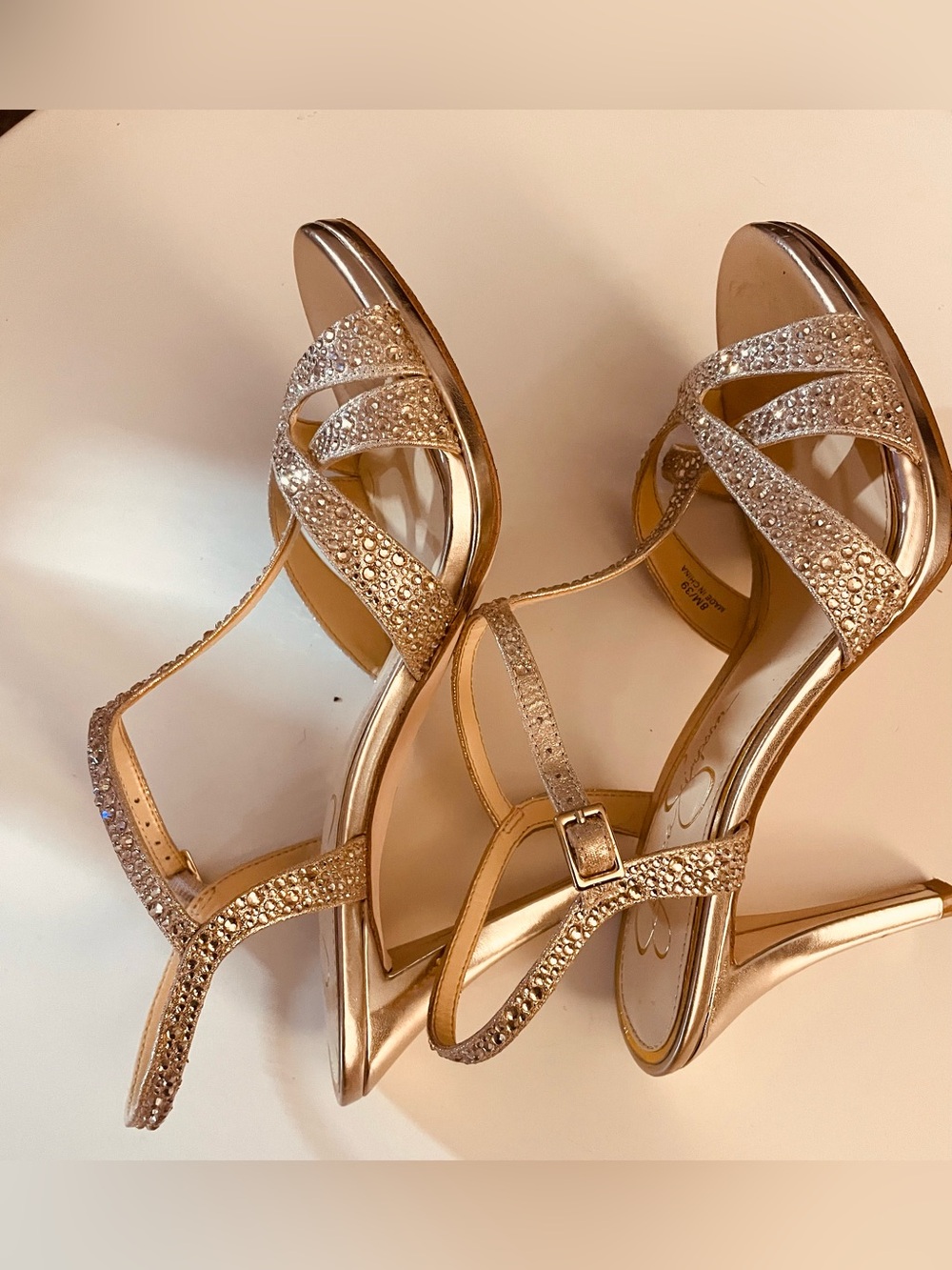 Jessica Simpson Metallic Gold Open-Toe Strappy Heels - Size 8